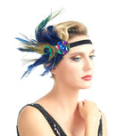 1920s Azul marino pluma de pavo real Vintage inspirado El gran Gatsby Rhinestone cristales diadema 1920 tocado Flapper tocado nupcial Art Déco - SACASUSA