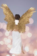 Alas de ángel de hada de mariposa de plumas doradas grandes, color dorado para disfraz de Halloween, alas para hombres, mujeres y adultos L - SACASUSA