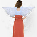 Alas de á?ngel de plumas reales grandes de 44x13 pulgadas, Halo libre en blanco o negro, hombres, mujeres, adultos, talla L para fiesta de disfraces de Halloween - SACASUSA