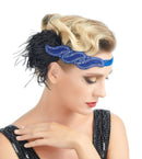 Azul Vintage Inspirado El Gran Gatsby Lentejuelas con cuentas Diadema 1920s Tocado Flapper Negro Pluma Nupcial Tocado de Boda Art Déco - SACASUSA