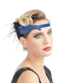 Azul Vintage inspirado El gran Gatsby Rhinestone con cuentas diadema 1920 tocado Flapper negro pluma nupcial tocado de boda Art Déco - SACASUSA