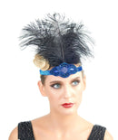 Azul Vintage inspirado El gran Gatsby Rhinestone con cuentas diadema 1920 tocado Flapper negro pluma nupcial tocado de boda Art Déco - SACASUSA