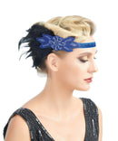 Azul Vintage inspirado El gran Gatsby Rhinestone con cuentas diadema 1920 tocado Flapper negro pluma nupcial tocado de boda Art Déco - SACASUSA