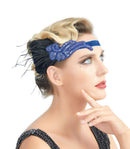 Azul Vintage inspirado El gran Gatsby Rhinestone con cuentas diadema 1920 tocado Flapper negro pluma nupcial tocado de boda Art Déco - SACASUSA
