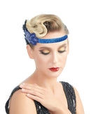Azul Vintage inspirado El gran Gatsby Rhinestone con cuentas diadema 1920 tocado Flapper negro pluma nupcial tocado de boda Art Déco - SACASUSA