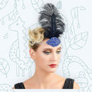 Azul Vintage Pluma El Gran Gatsby Rhinestone con cuentas Diadema 1920 tocado Flapper Pluma Negra Halloween Vestir Tocado Art Déco - SACASUSA