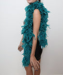 Boa de plumas Chandelle de pavo verde azulado de 100g, 6 pies de largo, accesorio de disfraz de Halloween de hermoso color de los años 20 - SACASUSA