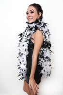 Boa de plumas de pavo Chandelle blanca con puntas negras de 100 g, 6 pies y 2 yardas de largo, hermoso color de los años 20, accesorio para disfraz de Halloween - SACASUSA
