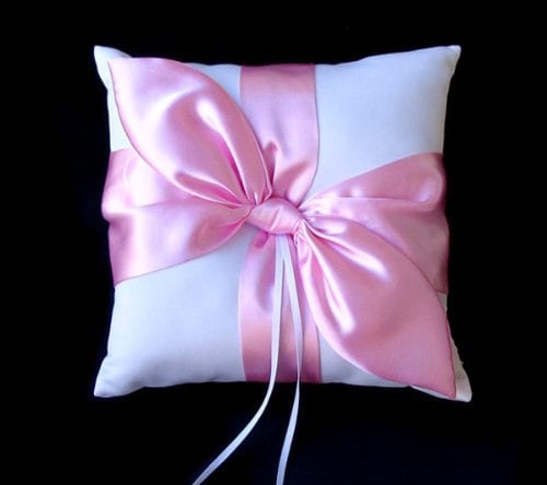 Boda nupcial Amor Nudo Satén Arco Anillo Almohada Portador Accesorios de boda Marfil Blanco Negro Marrón Rojo Rosa Borgoña Vino Hermosa Cinta - SACASUSA