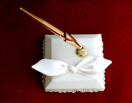 Boda nupcial Marfil Nudo de amor Anillo de lazo de satén Portador de almohada Cesta de niña de flores Libro de visitas Juego de bolá­grafos Juego de servidor de cuchillos para pasteles álbum de fotos - SACASUSA