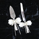 Boda nupcial Nudo de amor blanco Anillo de lazo de satén Portador de almohada Cesta de niña de flores Libro de visitas Juego de bolá­grafos Juego de servidor de cuchillos para pasteles álbum de fotos - SACASUSA