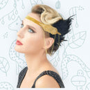 Cadena de oro Vintage inspirado El gran Gatsby diadema con cuentas tocado de la década de 1920 Flapper pluma negra tocado de boda nupcial Art Déco - SACASUSA