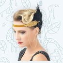 Cadena de oro Vintage inspirado El gran Gatsby diadema con cuentas tocado de la década de 1920 Flapper pluma negra tocado de boda nupcial Art Déco - SACASUSA
