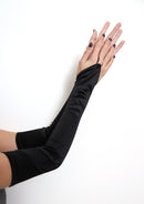 Calidad superior extra largo negro sin dedos sobre el codo guante de satén nupcial de grado A fiesta de Halloween Cosplay formal 23 "Prom Opera 20s rugiente - SACASUSA