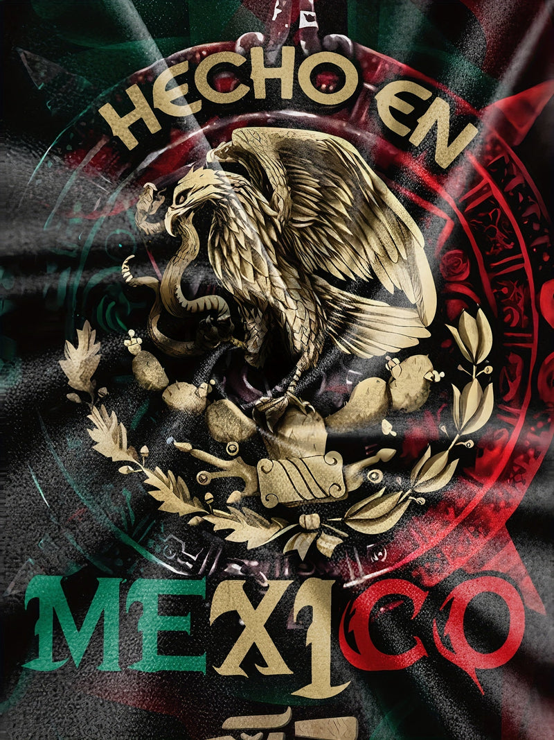 Camiseta Casual para Hombre con Cuello Redondo - Duradera y Fácil de Mantener con Estampado Geométrico Retro de México para Uso Diario y Resort - SACASUSA
