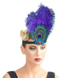 Purple Peacock Feather Rhinestone Crystal Headband 1920s Flapper Headpiece Black Halloween Costume The Great Gatsby Costume for Women