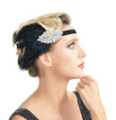 1920s Flapper Headband, Great Gatsby Headpiece, Black Feather Rhinestone Crystal Halloween Hair Accessories