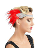 1920s Flapper Headband, Great Gatsby Headpiece, Black Feather Rhinestone Crystal Halloween Hair Accessories