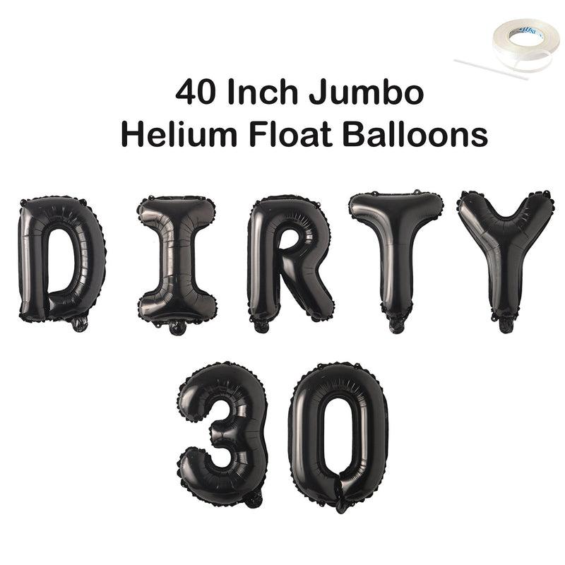 DIRTY 30 - Jumbo 40" Letra Número DIY Globos Fiesta de Cumpleaños Decoración Globos Decoración Helio Flotador Negro Oro Rosa Oro Rosa Azul Plata