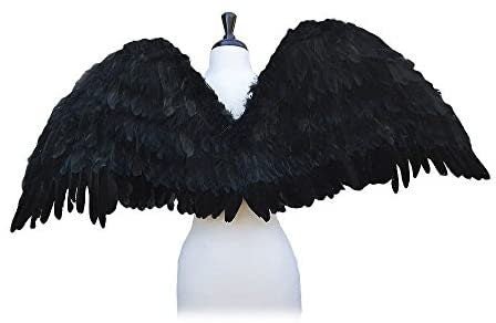 Disfraz de Halloween de plumas extragrandes de 47x17 pulgadas, alas de ángel y Hada, Halo libre en blanco o negro, talla XL para hombres, mujeres y adultos