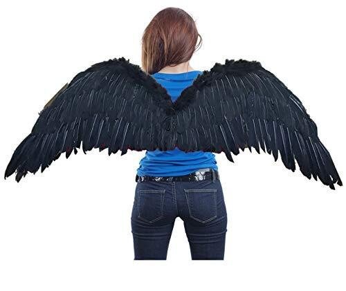 Disfraz de Halloween de plumas extragrandes de 47x17 pulgadas, alas de ángel y Hada, Halo libre en blanco o negro, talla XL para hombres, mujeres y adultos