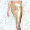 Falda lápiz elástica dorada metálica Cintura alta Aspecto mojado brillante Spandex Por encima de la rodilla Fiesta Clubwear Bodycon Cuero de PU SML Chica Mujer - SACASUSA