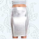 Falda lápiz elástica plateada metálica, cintura alta, aspecto mojado brillante, LICRA por encima de la rodilla, ropa de fiesta, bodycon, cuero de PU, SML, chica y mujer - SACASUSA