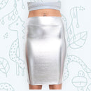 Falda lápiz elástica plateada metálica, cintura alta, aspecto mojado brillante, LICRA por encima de la rodilla, ropa de fiesta, bodycon, cuero de PU, SML, chica y mujer - SACASUSA