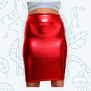 Falda lápiz elástica roja metálica Cintura alta Aspecto mojado brillante Spandex Por encima de la rodilla Fiesta Clubwear Bodycon Cuero de PU SML Chica Mujer - SACASUSA