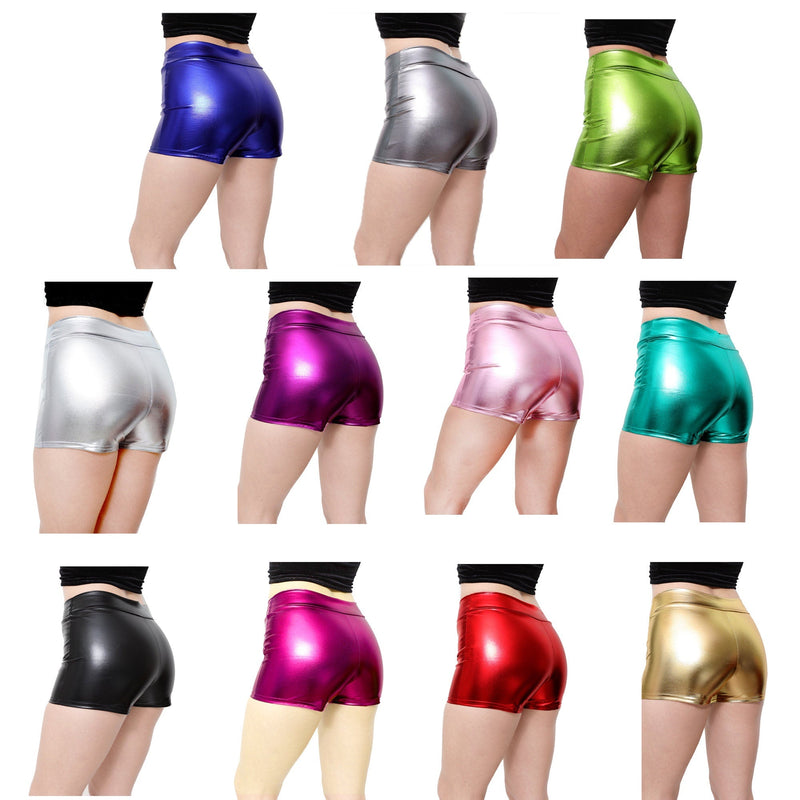 Fucsia Hot Pink Shiny Metallic Booty Stretchy Boy Hot Mini Shorts Disfraz de Halloween Cheer Gym Dance Rave Roller Derby Girls boy Women SML - SACASUSA