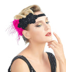 Fucsia Rosa Negro Pluma Vintage El Gran Gatsby Rhinestone con cuentas Diadema 1920s Tocado Flapper Novia Tocado de Boda Art Déco - SACASUSA