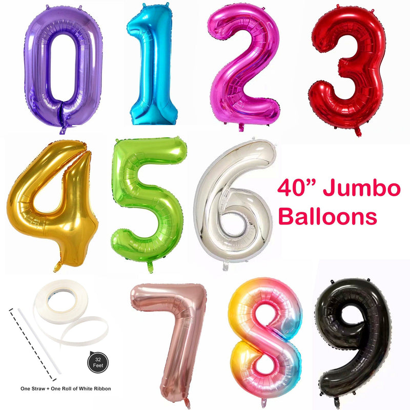 Globo numérico de 40 "0/1/2/3/4/5/6/7/8/9 Globo de aluminio Decoración de fiesta de cumpleaños Oro Plata Azul Rosa Rojo Negro Rosa Oro Verde Púrpura Arco iris - SACASUSA