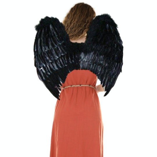 Gran disfraz de Halloween de hada de plumas hecho a mano Alas de ángel 3 colores negro, blanco o rojo con halo gratis para adultos hombres mujeres adolescentes - SACASUSA