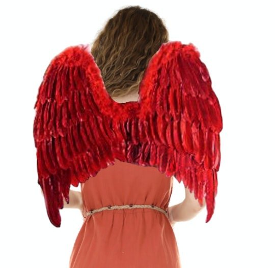 Gran disfraz de Halloween de hada de plumas hecho a mano Alas de ángel 3 colores negro, blanco o rojo con halo gratis para adultos hombres mujeres adolescentes - SACASUSA