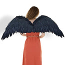 Grandes alas de ángel de hadas grandes de plumas negras de 47 x 17 pulgadas con halo gratis para alas de disfraces de Halloween Hombres Mujeres Adultos L XXL - SACASUSA