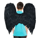 Grandes alas de ángel de plumas negras grandes hechas a mano con halo para mujeres y hombres adultos fiesta de disfraces de Halloween - SACASUSA
