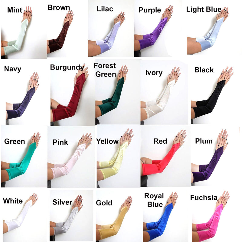 Guantes extralargos de color satinado para novia, sin dedos, sobre el codo, grado A, para fiesta de Halloween, cosplay, formal, años 20, largo operativo, fiesta de graduación rugiente - SACASUSA