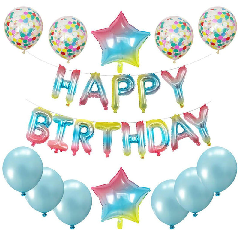 Juego de decoraciones de globos de feliz cumpleaños de 16 pulgadas, 13 pancartas con letras, globos gigantes de papel de estrella, globos de confeti, globos de látex (arco iris) - SACASUSA