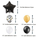 Juego de decoraciones de globos de feliz cumpleaños de oro negro de 16 pulgadas, 13 piezas, pancarta con letras, globos de papel de estrella gigante, globos de confeti de 12 pulgadas, globos de látex - SACASUSA
