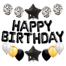 Juego de decoraciones de globos de feliz cumpleaños de oro negro de 16 pulgadas, 13 piezas, pancarta con letras, globos de papel de estrella gigante, globos de confeti de 12 pulgadas, globos de látex - SACASUSA