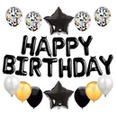 Juego de decoraciones de globos de feliz cumpleaños de oro negro de 16 pulgadas, 13 piezas, pancarta con letras, globos de papel de estrella gigante, globos de confeti de 12 pulgadas, globos de látex - SACASUSA