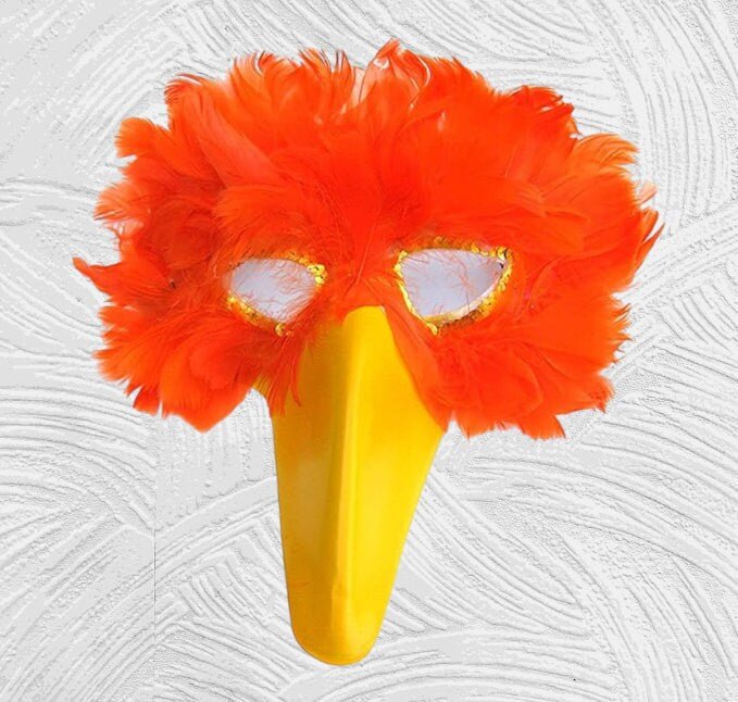 Máscara de pájaro de plumas naranja hecha a mano con pico amarillo para disfraz de Halloween fiesta de cosplay adultos mujeres hombres pájaro grande - SACASUSA