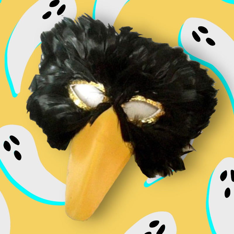 Máscara de pájaro de plumas negras con pico amarillo hombres mujeres adultos para Halloween - SACASUSA
