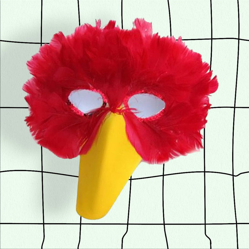Máscara de pájaro de plumas rojas hecha a mano con pico amarillo para disfraz de Halloween fiesta de cosplay adultos mujeres hombres pájaro grande - SACASUSA