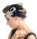 Negro Plata Vintage Inspirado El Gran Gatsby Rhinestone con cuentas Diadema 1920 tocado Flapper Pluma Nupcial Boda Art Déco Tocado - SACASUSA