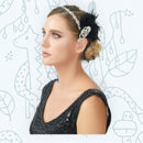 Negro Plata Vintage Inspirado El Gran Gatsby Rhinestone con cuentas Diadema 1920 tocado Flapper Pluma Nupcial Boda Art Déco Tocado - SACASUSA