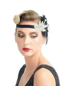 Negro Plata Vintage Inspirado El Gran Gatsby Rhinestone con cuentas Diadema 1920 tocado Flapper Pluma Nupcial Boda Art Déco Tocado - SACASUSA