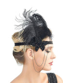 Negro Vintage inspirado El gran Gatsby Rhinestone con cuentas diadema 1920 tocado Flapper negro pluma nupcial boda tocado Art Déco - SACASUSA