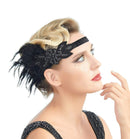 Negro Vintage inspirado El gran Gatsby Rhinestone con cuentas diadema 1920 tocado Flapper negro pluma nupcial boda tocado Art Déco - SACASUSA