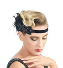Negro Vintage inspirado El gran Gatsby Rhinestone con cuentas diadema 1920 tocado Flapper negro pluma nupcial boda tocado Art Déco - SACASUSA